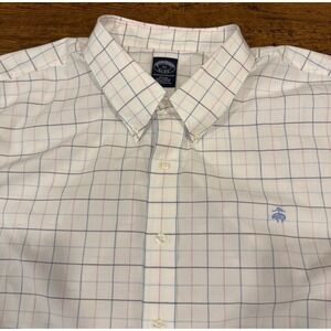 Brooks Brothers White Plaid Check Logo Long Sleeve‎ Button Down Shirt Men's 4XL
